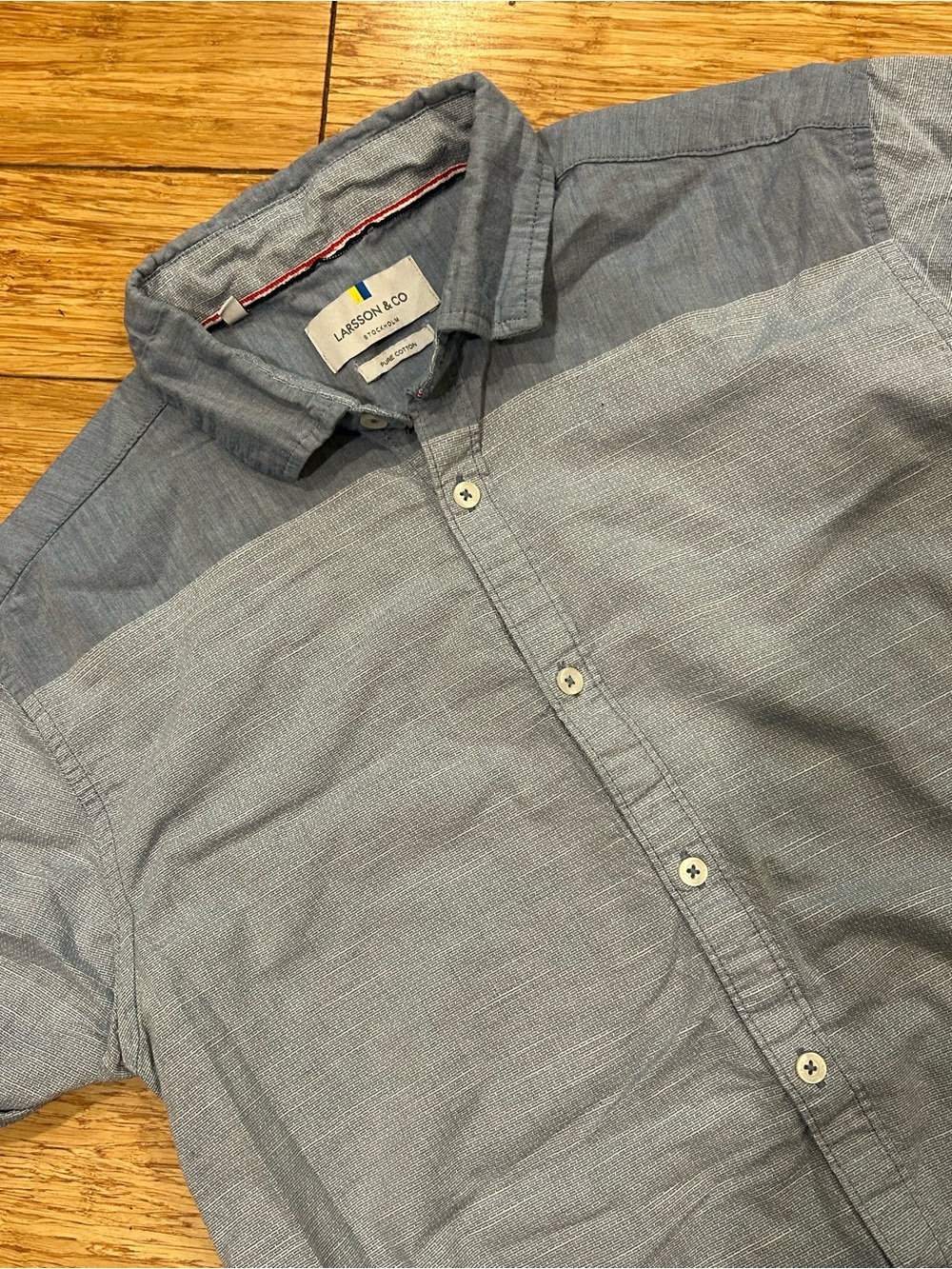 Larsson & Co Stockholm Men's Light Blue Two-Tone Scandinavian Button-Down Shirt